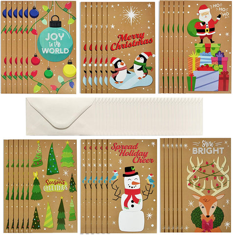 36 Pcs Kraft Paper Christmas Holiday Greeting Cards and Money Holder