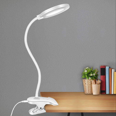 Clamp LED Desk Lamp, Flexible Gooseneck Table Lamp, 3 Lighting Modes with 3 Brightness Levels, Touch-Sensitive Control, Memory Function(White)