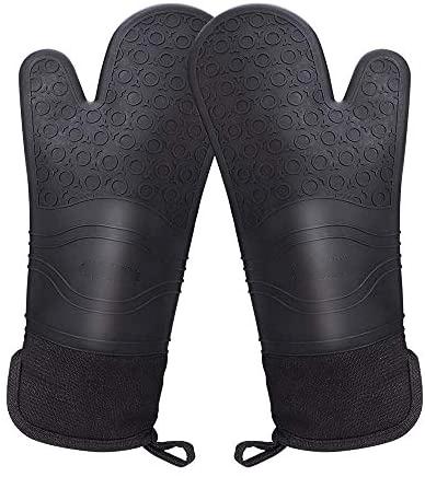 Professional Long Professional Silicone Oven Mitt, Oven Mitts with Quilted Liner, Heat Resistant Pot Holders,Heavy Duty Cooking Gloves, Non Slip Flexible Kitchen Gloves,14.7 Inch