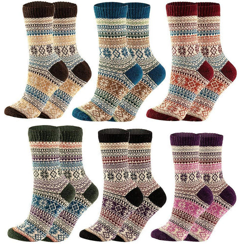 Vintage Winter Cozy Crew Socks, 6 Piece
