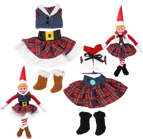 Santa Couture Skirt/Vest and Boot for Elf Doll, 2 Pack