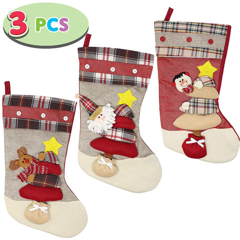 3 Pack 18" 3d Burlap Christmas Stockings