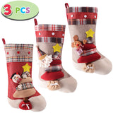 3 Pack 18" 3d Burlap Christmas Stockings