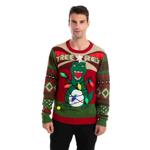 Dinosaur Ugly Sweater with Light Bulbs for Men