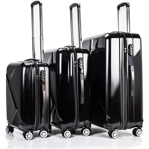 3 Piece Luggage Sets with Hardside Expandable Spinner Wheel (20/24/28), Black