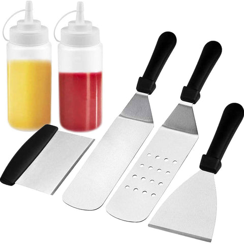 Griddle Accessories Kit, 6-Pieces Exclusive Griddle Tools Long/Short Spatulas Set - Commercial Grade Stainless Steel Professional Non-Stick - Great for Outdoor BBQ, Teppanyaki and Camping