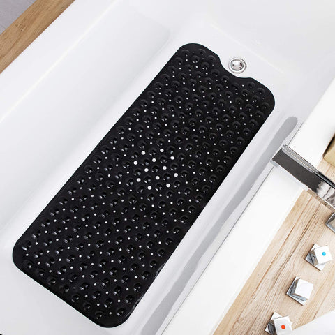 Bath Mat - Large Non Slip Bathtub & Shower Mat - Extra Long 40 x 16 Inch Bathroom Mats for Tub Nonslip Anti Slip Bathmats (40x16 Black)