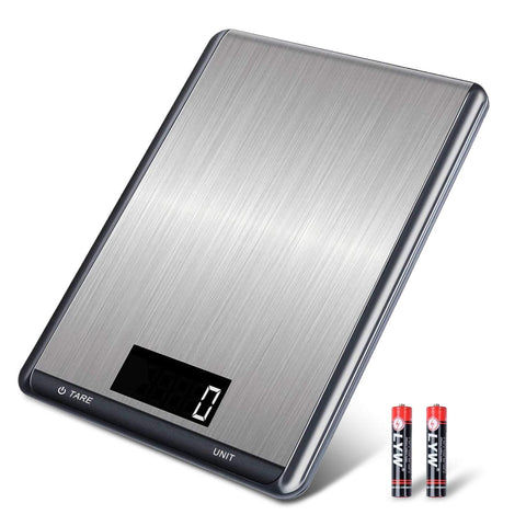 Wewdigi Digital Kitchen Scale, 11lb/5kg Stainless Steel Electronic Food Scale, Waterproof and Tare Function, Large LCD Display