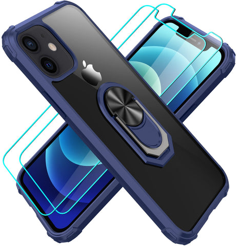 Amuoc Compatible with iPhone 12 Mini case(2020) [ Military Grade ] with [ Glass Screen Protector] 15ft. Drop Tested Protective Case | Kickstand | 5.4 Inch -Royal Blue