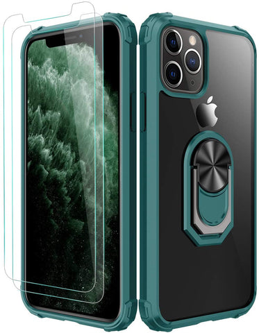 Amuoc iPhone 11 Pro Max Case,[ Military Grade ] with [ Glass Screen Protector] 15ft. Drop Tested Protective Case | Kickstand | Compatible with Apple iPhone 11 Pro Max -Dark Green