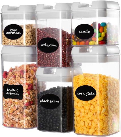 Airtight Food Storage Containers - Wildone Cereal & Dry Food Storage Containers Set of 6 with Easy Locking Lids, for Kitchen Pantry Organization and Storage, Include 10 Labels & 1 Marker