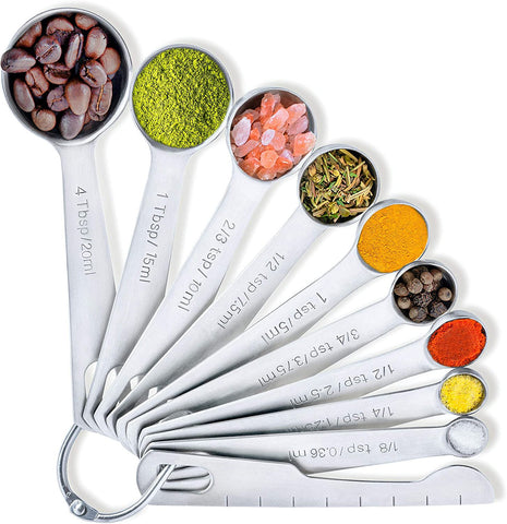 Measuring Spoons 18/8 Stainless Steel (Set of 10) for Dry and Liquid Ingredients