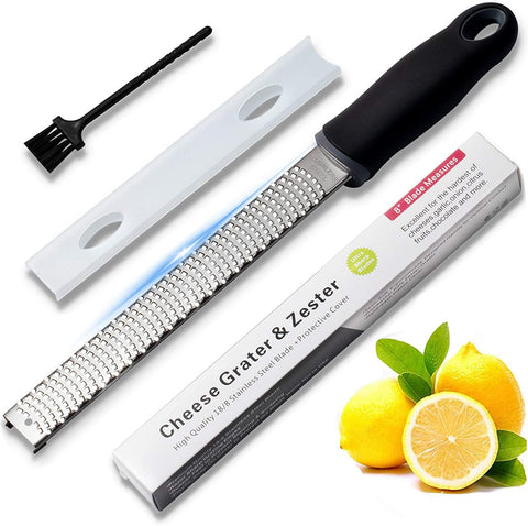 Lemon Zester & Cheese Grater-Premium Stainless Steel - A Sharp Kitchen Tool for Ginger, Garlic, Nutmeg, Chocolate, Vegetables, Fruits, Dishwasher Safe