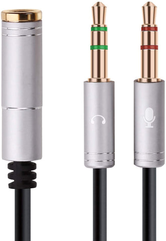 Headphone Splitter for Computer 3.5mm Female to 2 Dual 3.5mm Male Headphone Mic Audio Y Splitter Cable Smartphone Headset to PC Adapter Silver