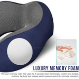 Travel Pillow Luxury Memory Foam Neck & Head Support Pillow Soft Sleeping Rest Cushion for Airplane Car & Home Best Gift(Navy Blue)
