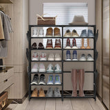 7-Tier Shoe Rack Shoe Shelf Organizer,24-30 Pairs Shoes and Boots Storage Organizer Metal Shoe Tower with Side Hanging Shoe Pockets for Entryway,Closet and Bedroom