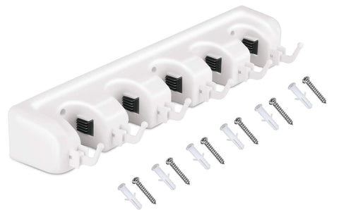 Broom Holder Wall Mounted - Mop and Broom Holder - Garage Storage Rack&Garden Tool Organizer - 5 Position 6 Hooks for Home, Kitchen, Garden, Tools, Garage Organizing