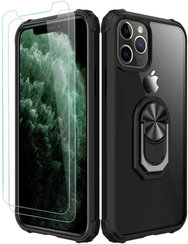 Amuoc iPhone 11 Pro Max Case,[ Military Grade ] with [ Glass Screen Protector] 15ft. Drop Tested Protective Case | Kickstand | Compatible with Apple iPhone 11 Pro Max 6.5 Inch -Black