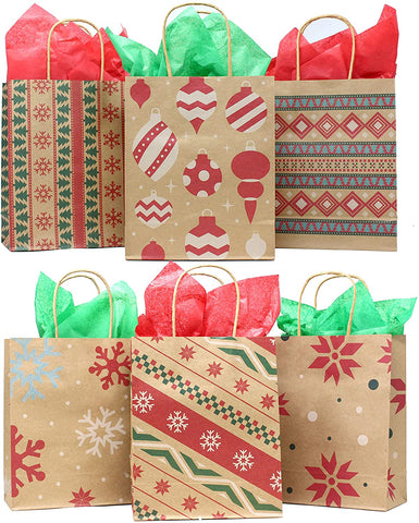 7.25" Kraft Holiday Gift Bags, 24 Pack