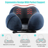 Travel Pillow Luxury Memory Foam Neck & Head Support Pillow Soft Sleeping Rest Cushion for Airplane Car & Home Best Gift(Navy Blue)
