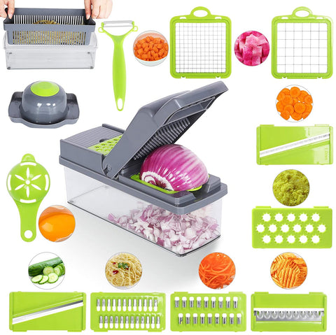 14 in 1 Vegetable Chopper, Multifunctional Mandoline Slicer Dicer Household Kitchen Manual Julienne Grater Cutter