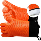 Professional Oven Mitts, Heat Resistant Silicone Oven Gloves , Long Sleeve Waterproof, Fireproof, Food Grade Kitchen Cooking Gloves Barbeque Gloves Great for Kitchen & Outdoor-Orange