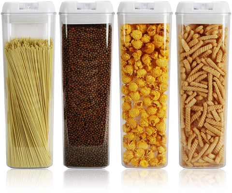 Airtight Food Storage Container - 4 PC Set/All Same Size - Kitchen & Pantry Organization - Ideal for Cereal, Spaghetti, Noodles, Pasta & Flour - Plastic Canisters with Lids