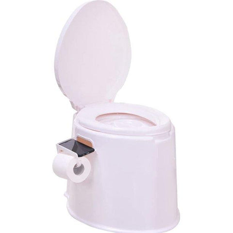 Portable Travel Camping Toilet with Detachable Inner Bucket and Removable Toilet Paper Holder, White