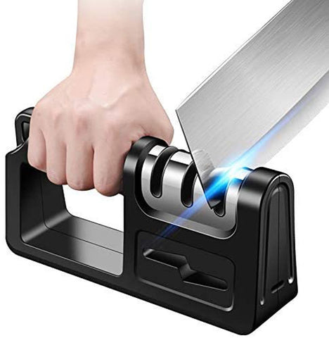 Kitchen Knife Sharpener and Scissor Sharpeners, 4-in-1 Knife Sharpener, Safely Sharpen Knives with Diamond,