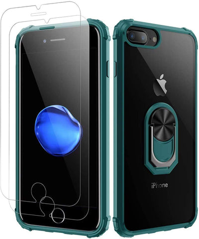 iPhone 7 Plus Case iPhone 8 Plus Case, [ Military Grade ] with [ Glass Screen Protector]15ft. Drop Tested Protective Case Kickstand Compatible with Apple iPhone 8Plus / iPhone 7 Plus -Dark green