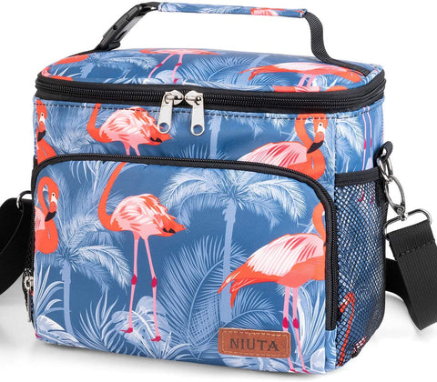 NIUTA Lunch Bag for Women, Men, Leakproof Thermal Reusable Lunch Box for Adult & Kids, Lunch Cooler Tote with Shoulder Strap for Office Work (Flamingo)