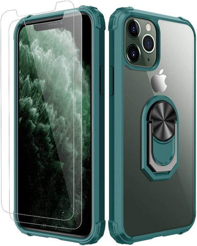 iPhone 11 pro Case, [ Military Grade ] with [ Glass Screen Protector] 15ft. Drop Tested Protective Case | Kickstand | Compatible with Apple iPhone 11 pro 5. 8 Inch -Dark Green