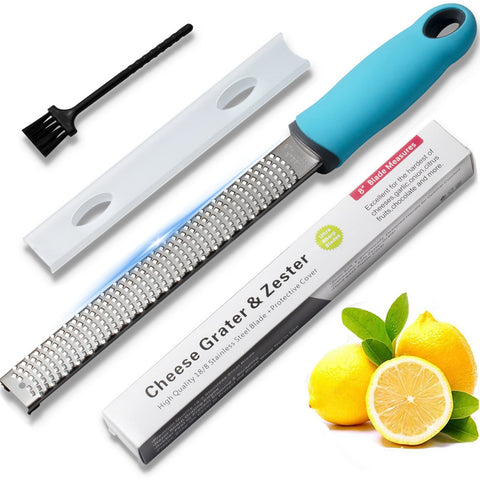 Citrus Lemon Zester & Cheese Grater - Parmesan Cheese, Lemon, Ginger, Garlic, Nutmeg, Chocolate, Vegetables, Fruits - Razor-Sharp Stainless Steel Blade With Protect Cover - Dishwasher Safe
