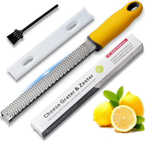 Updated Version Lemon Zester & Cheese Grater-Premium Stainless Steel - A Sharp Kitchen Tool for Ginger, Garlic, Nutmeg, Chocolate, Vegetables, Fruits, Dishwasher Safe