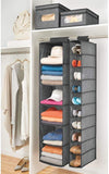 Soft Fabric Closet Organizer - Holds Shoes, Handbags, Clutches, Accessories - 10 Shelf Over Rod Hanging Storage Unit - Textured Print- Gray