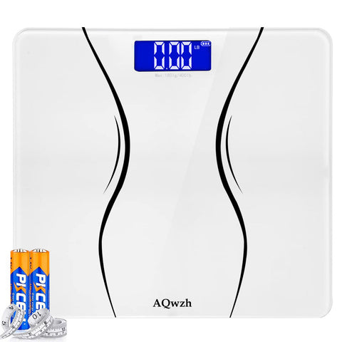 Bathroom Body Weight Scale with Step-On Technology, 400 Lb, Body Tape Measure Included, Sliver