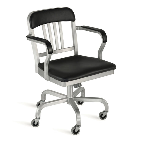 Navy Semi-Upholstered Swivel Armchair