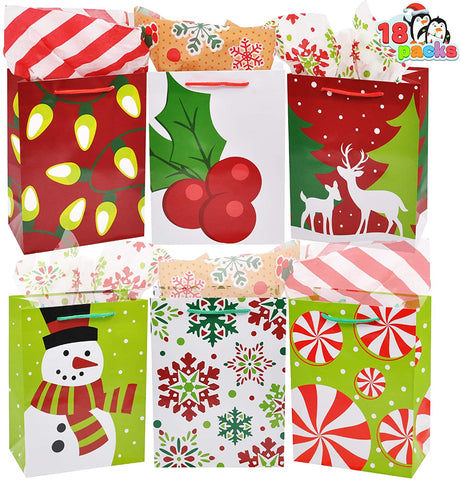 Christmas Gift Bags, Holiday Paper Goody Bags with Handles