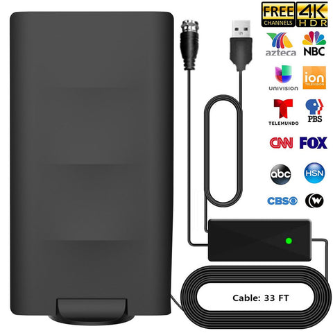 2021 Outdoor Indoor Digital TV Antenna 200+ Miles Long Range with Built-in Amplifier,33FT Long Coax Cable HDTV Antenna for All Television, for Local Channels 4K HD 1080P VHF UHF