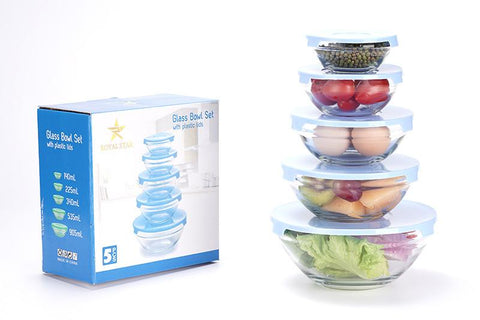 Nuita Glass Mixing Bowls - Nesting Bowls - Space-Saving Glass Bowls With Lids Food Storage - Set of 5 Stackable Microwave Glass Containers - Glass Storage Bowls Glass Bowls For Cooking