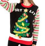 Get lit Christmas Tree ugly sweater with Light Bulbs for Women