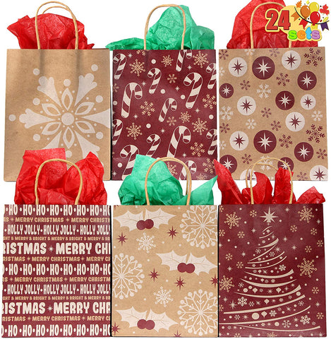 Kraft Holiday Gift Bags, 24 Pcs